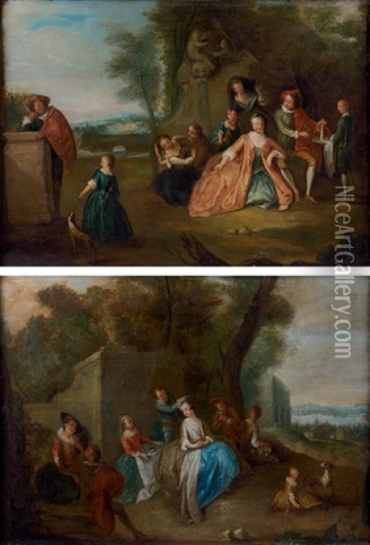 Scenes Galantes (pair) Oil Painting - Jean-Baptiste Pater