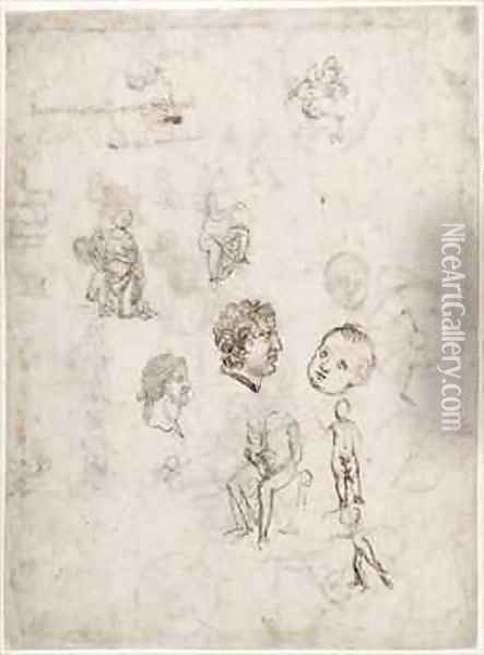Sheet of studies with heads rider and figures Oil Painting - Francesco di Simone da Fiesole Ferrucci