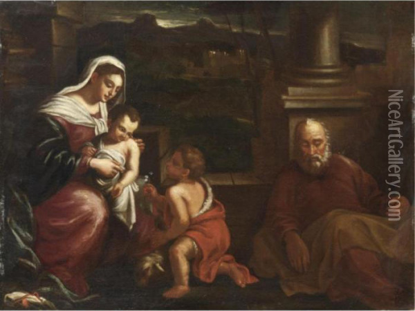Sacra Famiglia Con San Giovannino Oil Painting - Tiziano Vecellio (Titian)