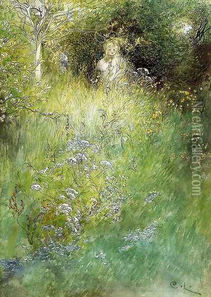 A Fairy, or Kersti, and a View of a Meadow Oil Painting - Carl Larsson