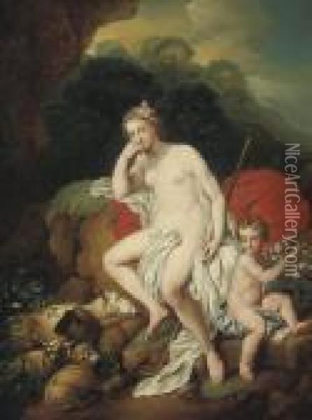 Venus And Cupid Oil Painting - Christian Wilhelm Ernst Dietrich