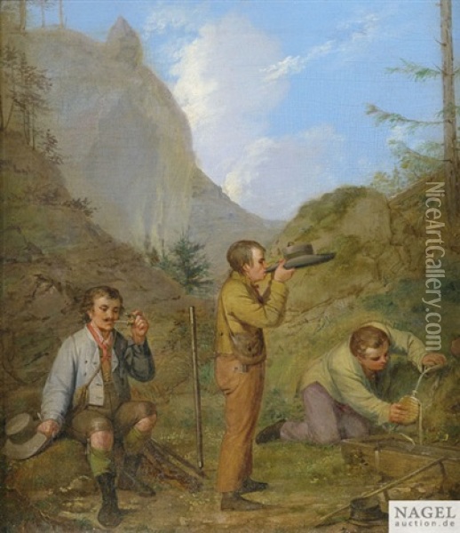 Herren Purgstall Bey Der Rast. Herren Purgstall Auf Der Lauer (pair) Oil Painting - Rudolph Swoboda the Elder