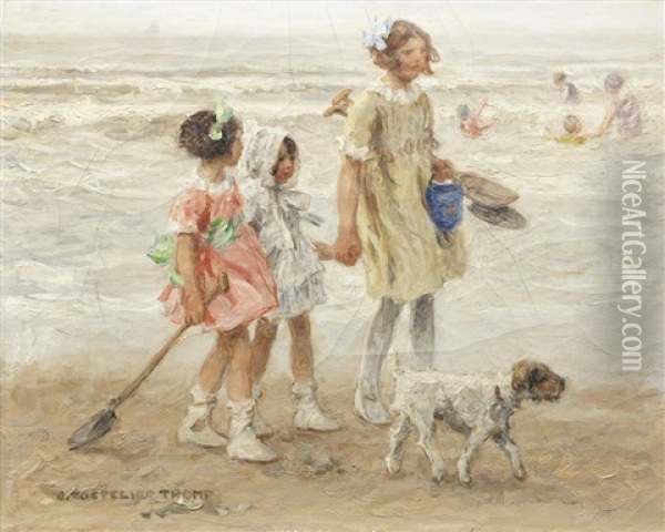Children On The Beach Oil Painting - Johann Jan Zoetelief Tromp