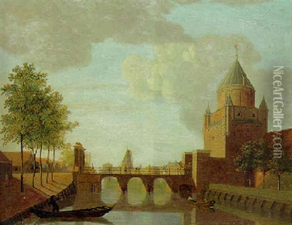 A View Of The Kleine Houtpoort, Haarlem Oil Painting - Johannes Huibert (Hendric) Prins