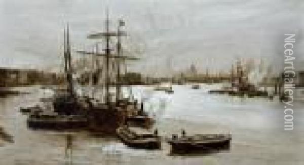 Schiffe An Der Themse Oil Painting - Charles William Wyllie