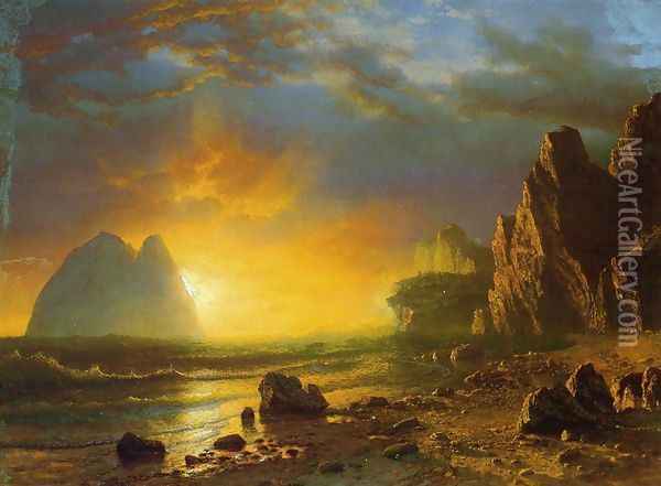 Sunset On The Coast Oil Painting - Albert Bierstadt