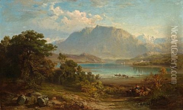 A View Of Konigsee Near Munich Oil Painting - Frederick Lee Bridell