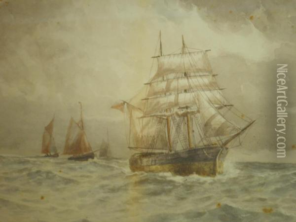 Shipping In Choppy Seas Oil Painting - William Pearson