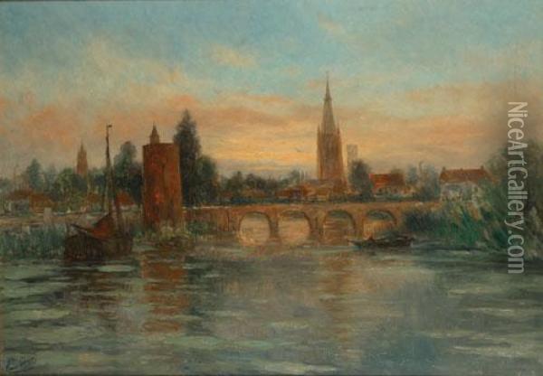 Het Minnewater Te Brugge. Oil Painting - Romain Steppe