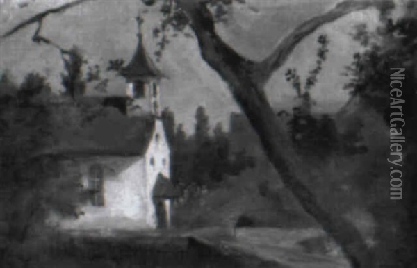 Blick Auf Eine Kleine Kirche Oil Painting - Ernst Breitenstein