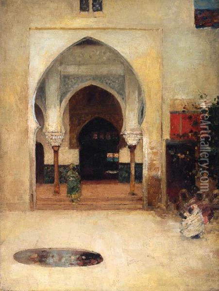 An Oriental Courtyard Oil Painting - Arthur Melville