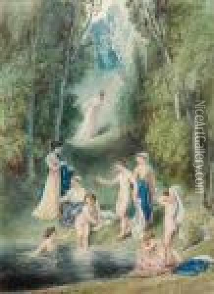 Girls Bathing Oil Painting - Thomas Stothard