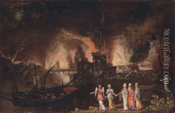 L'incendio Di Sodoma E Gomorra Oil Painting - Francois de Nome