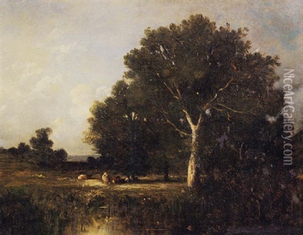River Landscape With Cattle Oil Painting - Leon Victor Dupre