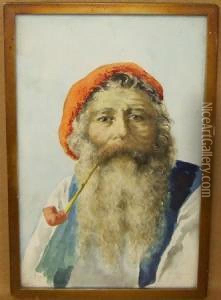 A Bearded Italian Peasant Smoking A Pipe Oil Painting - Gianni