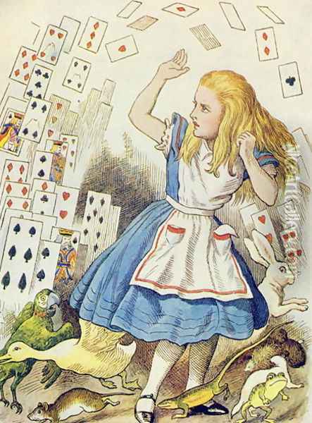 The Shower of Cards, illustration from Alice in Wonderland by Lewis Carroll 1832-98 Oil Painting - John Tenniel