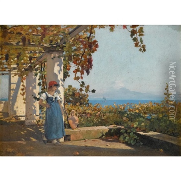 Terrace Off Villa Haan, Isola Capri Oil Painting - Charles Caryl Coleman