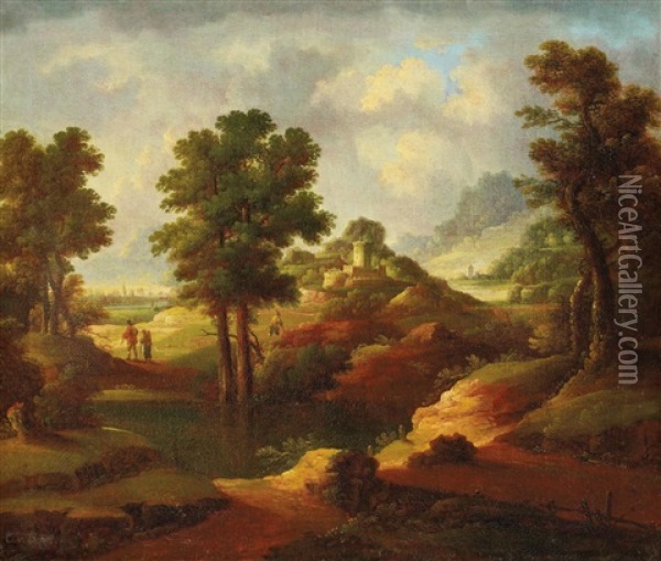 Landschaft Mit Furt Und Ferner Bergveste Oil Painting - Christoph Von Bemmel