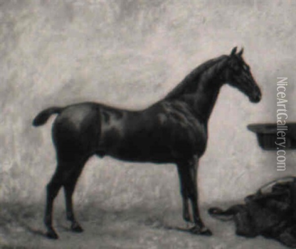 Portrait Of A Chestnut Horse In A Stable Oil Painting - Frank Paton