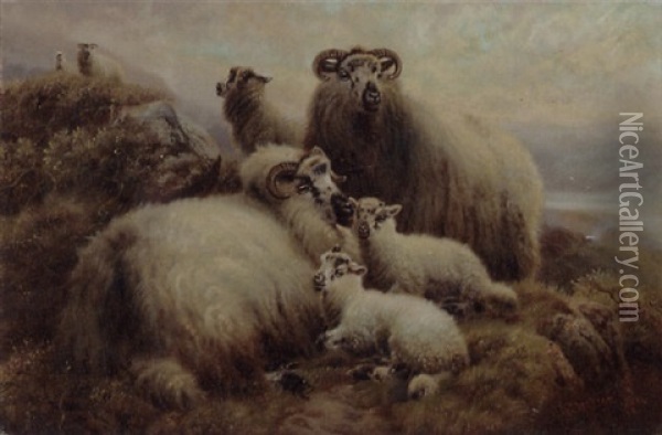 Sheep In A Highland Landscape Oil Painting - Robert F. Watson