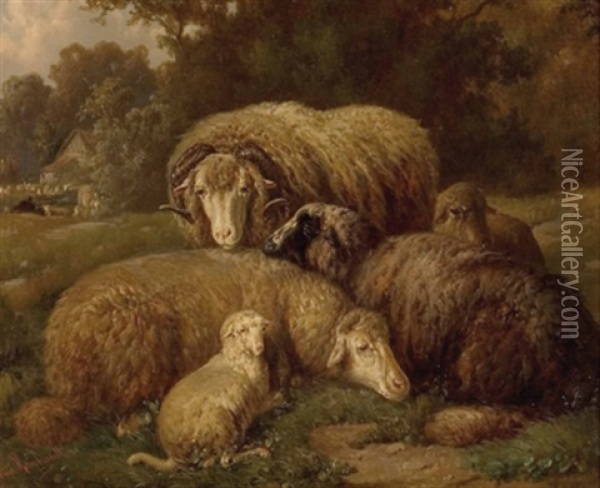 Schafe Auf Weide Oil Painting - Louis (Ludwig) Reinhardt