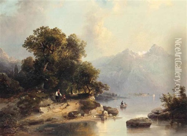 On The Banks Of A Mountain Lake Oil Painting - Carl Dahl