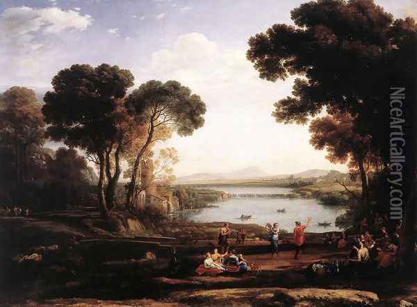 Landscape With Dancing Figures (The Mill) Oil Painting - Claude Lorrain (Gellee)