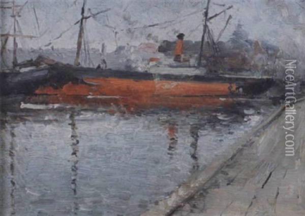 Hamnmotiv Med Angfartyg Oil Painting - Nils Kreuger