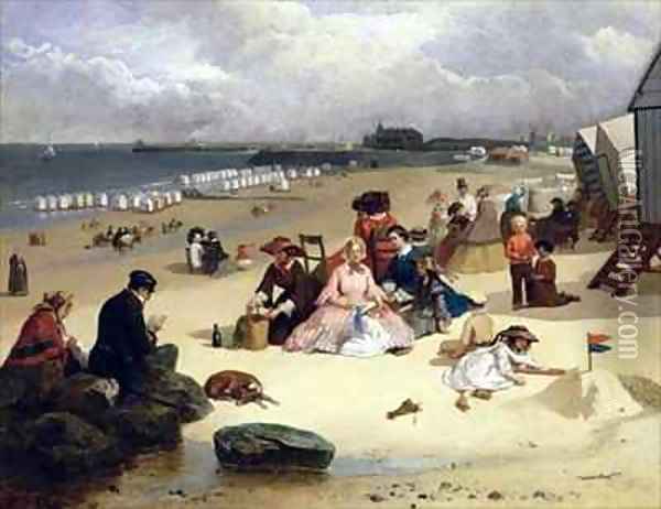 Littlehampton Beach with the Pier Climping beyond Oil Painting - John W. Eyres