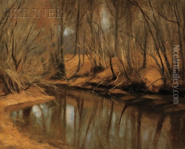 Brook Side, New England Oil Painting - Marcus A. Waterman