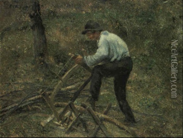 Le Pere Melon Sciant Du Bois, Pontoise Oil Painting - Camille Pissarro