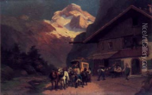 Poststation Im Gebirge Oil Painting - Max Kuglmayr
