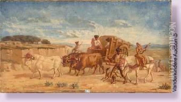 Chariot Tire Par Des Boeufs En Espagne Oil Painting - Amedee Constant