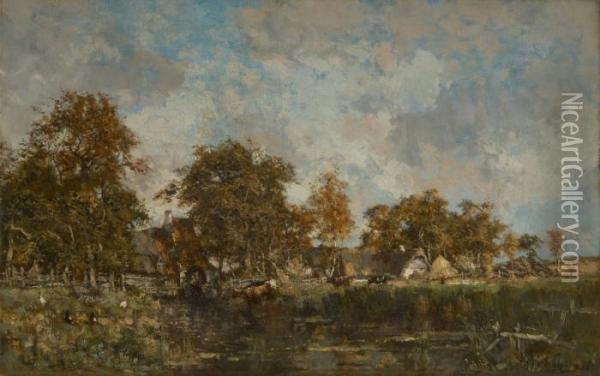 Le Moulin A Eau Avec Troupeauen Avant-plan Oil Painting - Isidore Verheyden