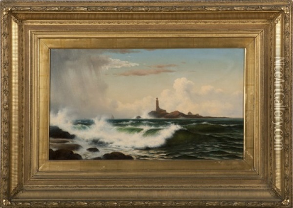 Coming Rain, White Island Light, Isles Of Shoals Oil Painting - William Frederick de Haas