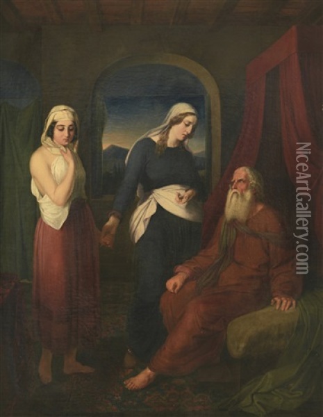 Sarah Leads Hagar To Abraham Oil Painting - Moritz Daniel Oppenheim