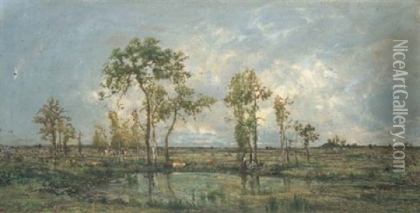 La Lande En Bretagne Oil Painting - Marie Guillaume Charles Leroux