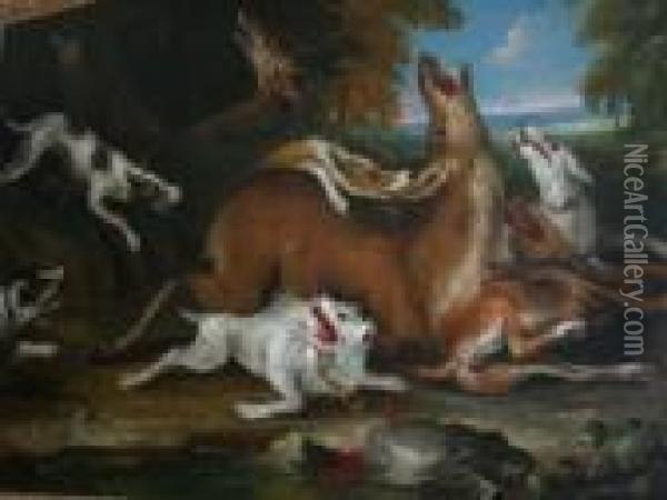 ''cani Che Cacciano Un Cervo' Oil Painting - Maarten de Vos