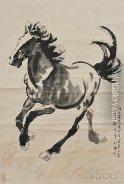 Depicting A Running Horse Oil Painting - Xu Beihong