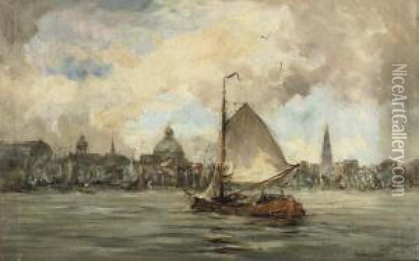 Sailing On The Ij, Amsterdam Oil Painting - Hobbe Smith