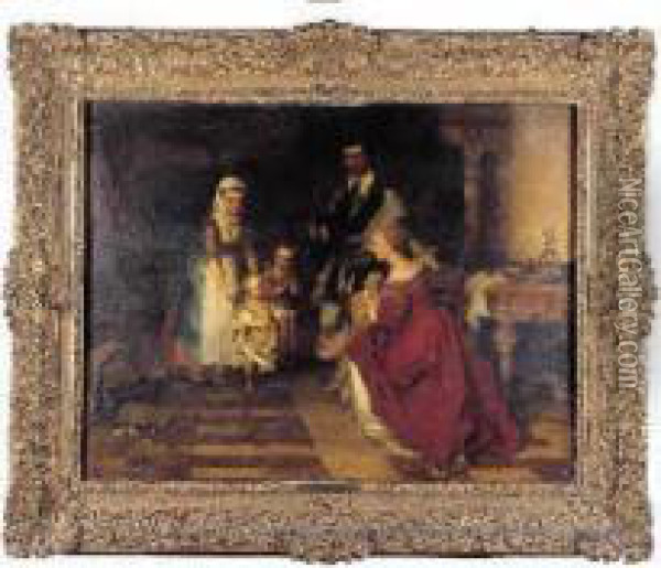 Les Premiers Pas, 1871 Oil Painting - Casimir Van Den Daele