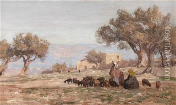 Shepherdsnear Jerusalem Oil Painting - Georg Macco