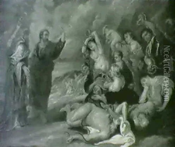 Moses Og Israeliterne I Orkenen                             (kopi Efter) Oil Painting - Francesco Albani