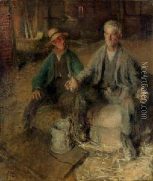 A Conversation, Betteshanger Barn Oil Painting - Henry Tonks