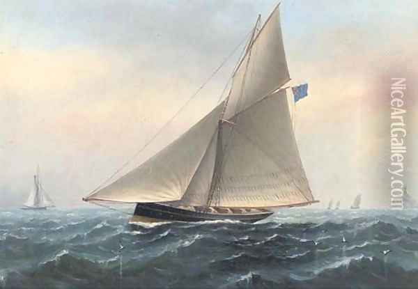 The racing cutter Galatea off the Fastnet Rock, 1885 Oil Painting - Charles Keith Miller