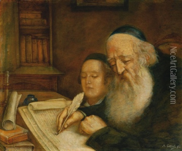 Rabbi And His Student Oil Painting - Marcin Gottlieb