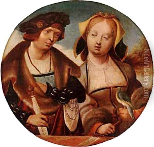 St Cecilia And Her Fiance 1518-20 Oil Painting - Cornelis Engelbrechtsen