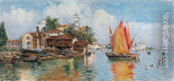 Die Insel La Giudecca, Venedig Oil Painting - Antonio Maria de Reyna Manescau