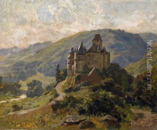 Burresheim Castle Near Mayen In The Eifel Oil Painting - Carl, Jutz Jnr.
