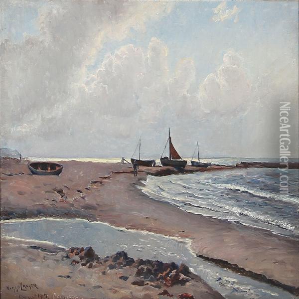 Beach Scene From Rageleje, Denmark Oil Painting - Olaf Viggo Peter Langer
